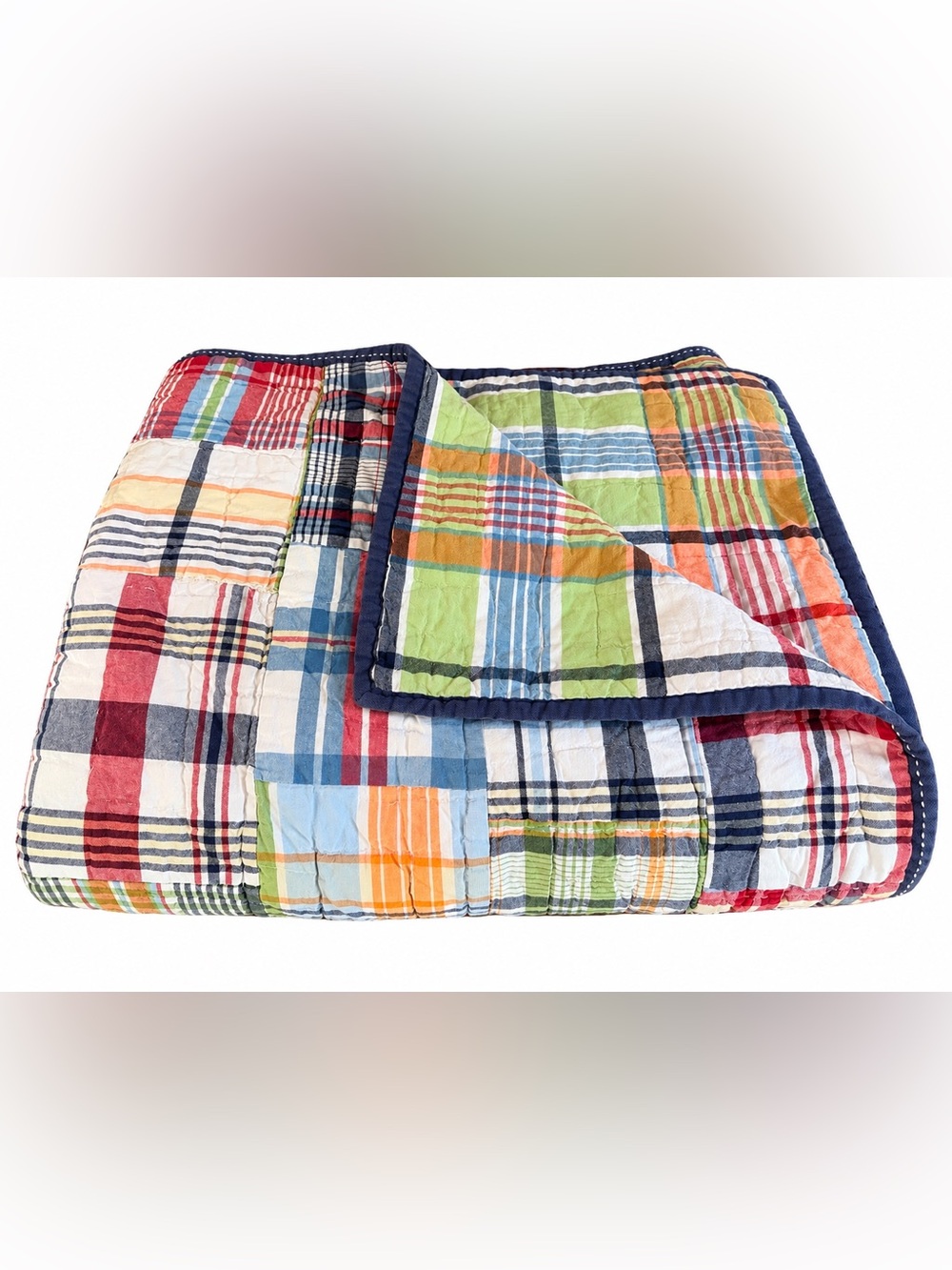 Pottery Barn Kids Twin Madras Plaid Patchwork Reversible Quilt PBK
